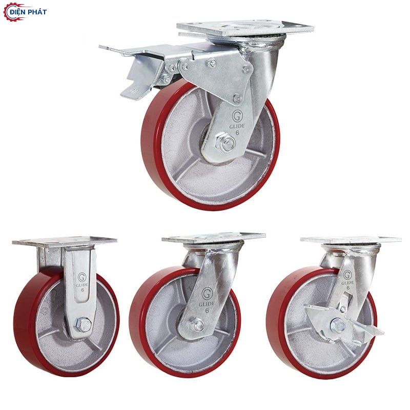 Bánh xe Pu đỏ xám gang