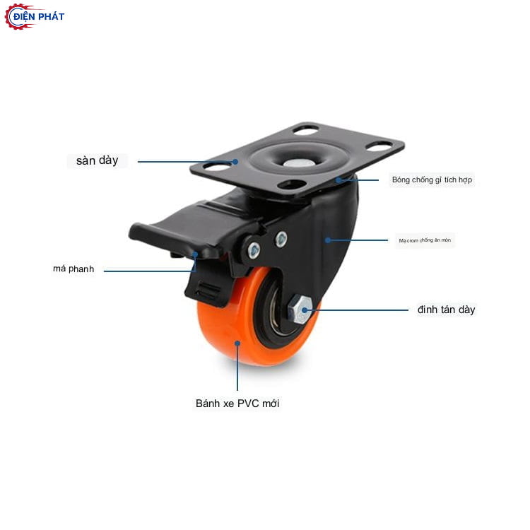 Bánh xe cam trắng khóa