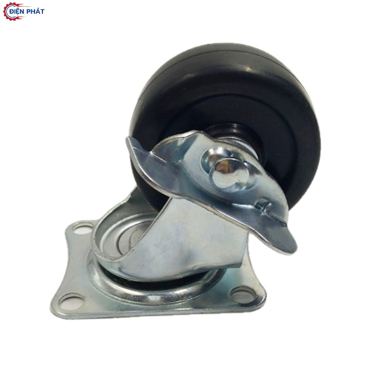 Bánh xe cao su đen đế xoay có khóa