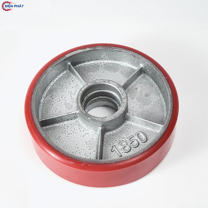 Bánh xe PU đỏ xám gang không càng