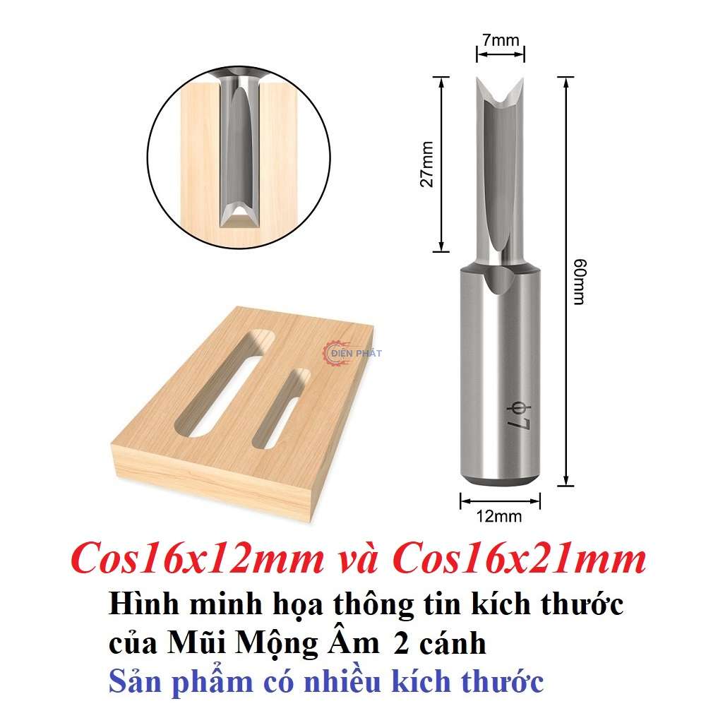 Mũi mộng âm 2 cánh