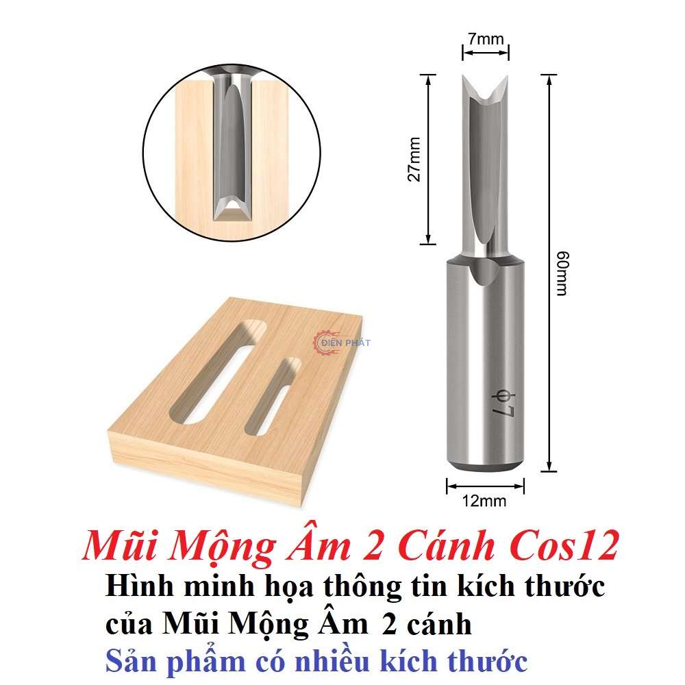 Mũi mộng âm 2 cánh