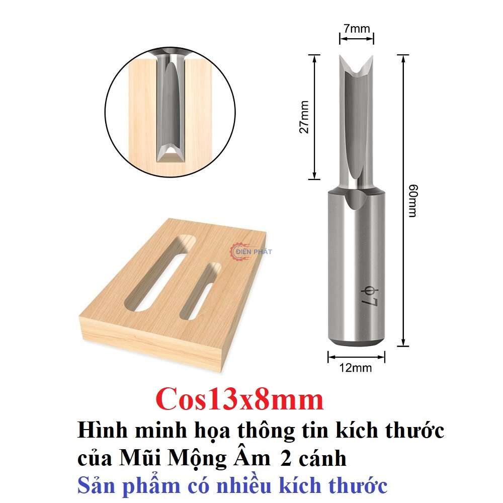Mũi mộng âm 2 cánh