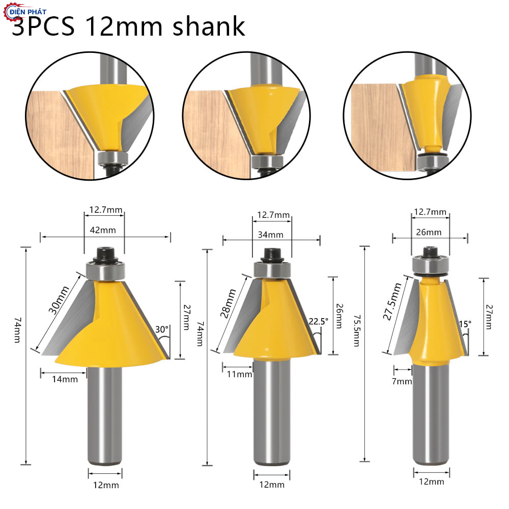mũi router vát bi vàng cose 12